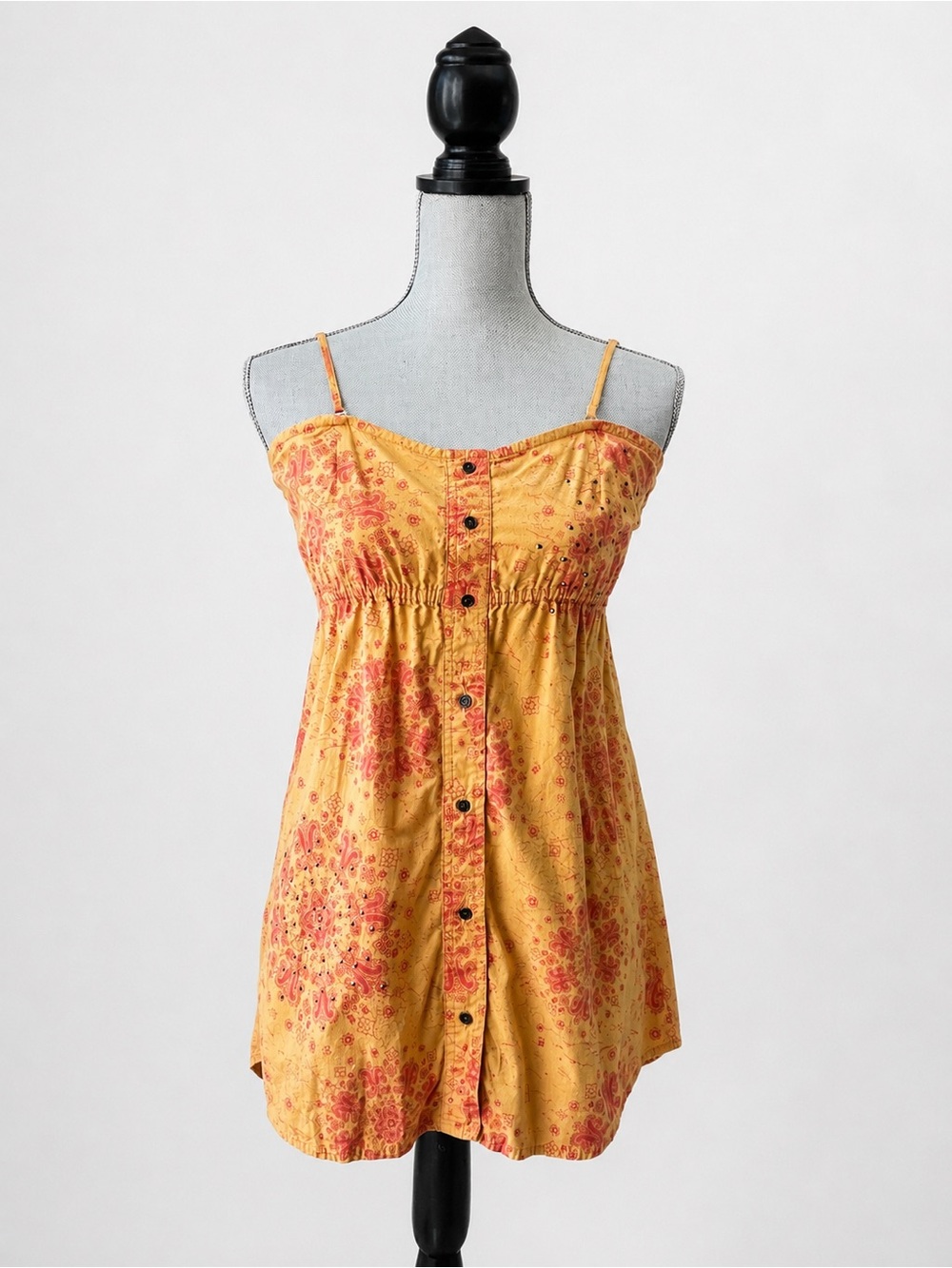 MUDD vintage Y2K orange paisley print button front babydoll sleeveless top MED